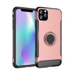 iPhone 11 Pro Max (6.5in) 360 Rotating Ring Stand Hybrid Case with Metal Plate (Rose Gold)